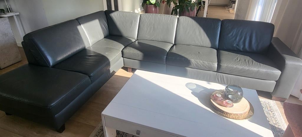 Leren hoekbank - Donkergrijs/antraciet, Huis en Inrichting, Banken | Bankstellen, Ophalen, 250 tot 300 cm, Gebruikt, 100 tot 125 cm