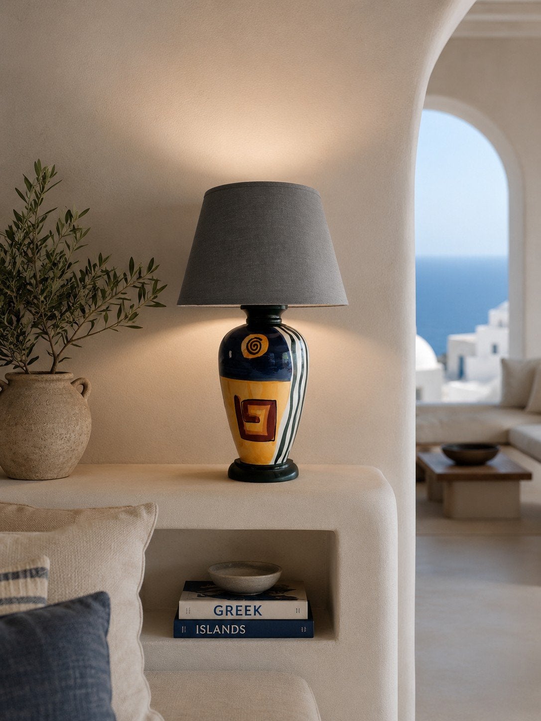 Home Sweet Home Greece Tafellamp – 49 cm – Als Nieuw – €35 !, Verzenden, Zo goed als nieuw, Overige materialen
