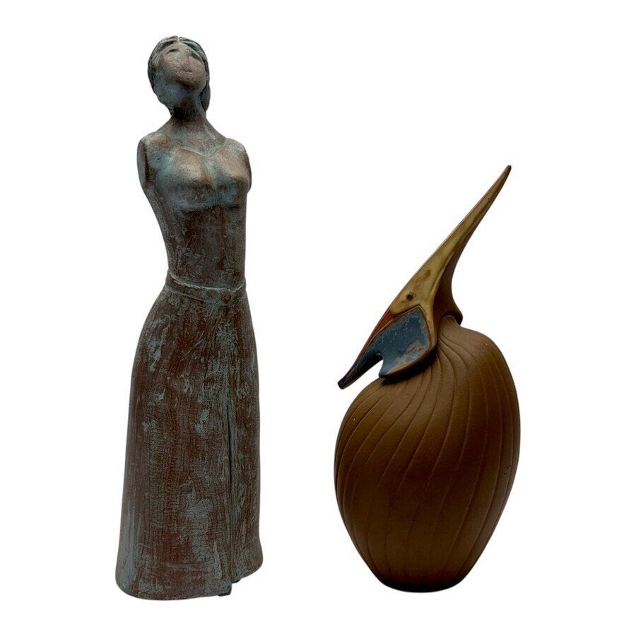 Ismael Cases aardewerken vogel en een vrouwfiguur, Ophalen of Verzenden