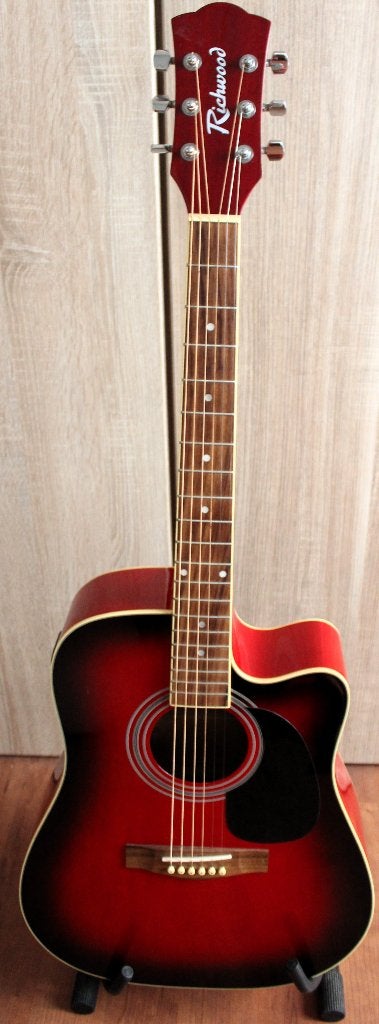 semi akoestische gitaar RICHWOOD RD12CES + STAND + GIGBAG, Ophalen, Zo goed als nieuw, Western- of Steelstringgitaar, Met (piezo-)element