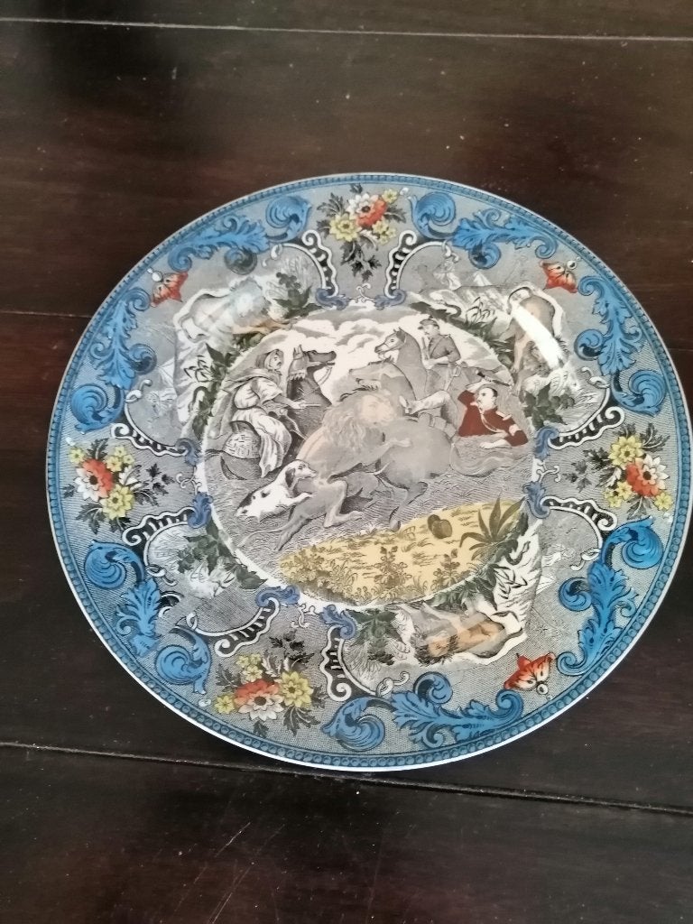 Antiek wandbord Chasse au Lion,Maastricht, 23cm, Ophalen of Verzenden