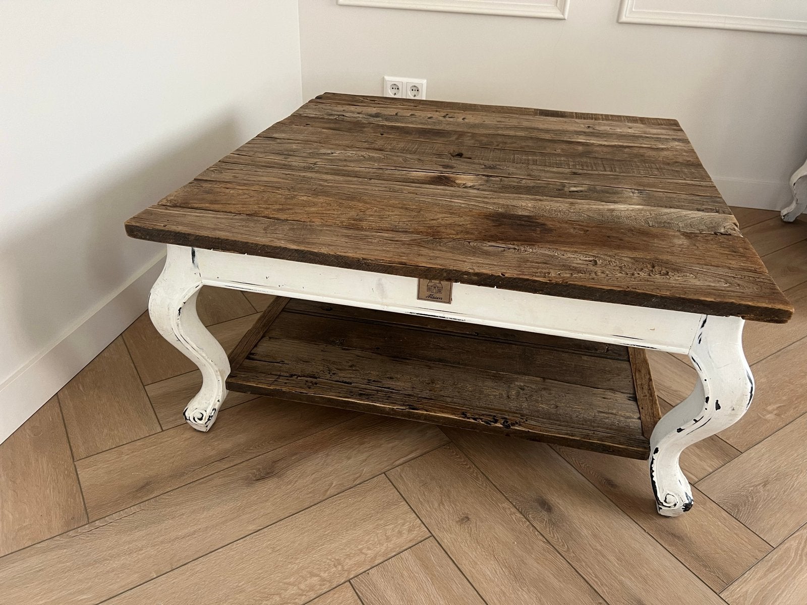 Rivièra Maison Salontafel - Rustiek Hout en Wit, Ophalen, Gebruikt, 50 tot 100 cm, Vierkant