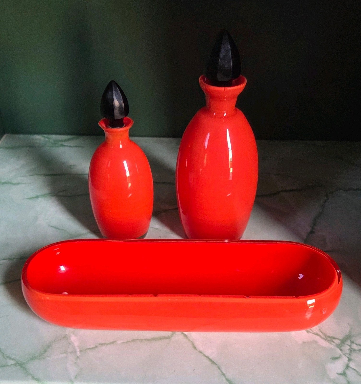 vintage Art Deco Tango glas toiletset rood zwart, Antiek en Kunst, Ophalen of Verzenden
