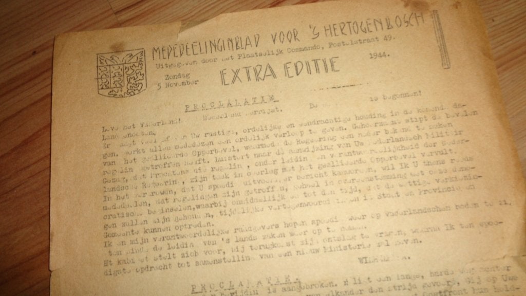 Den Bosch oorlog NBS Mededeelingsblad 5 nov 1944 wo2, Verzamelen, Ophalen of Verzenden, Overige soorten, Nederland, Overige typen