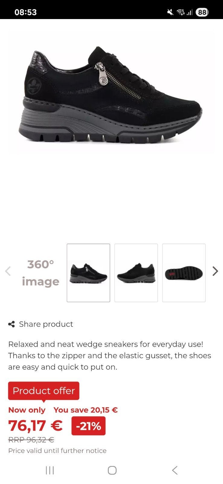 rieker wedge sneakers maat 41, Kleding | Dames, Schoenen, Zwart, Ophalen of Verzenden, Rieker, Sneakers of Gympen