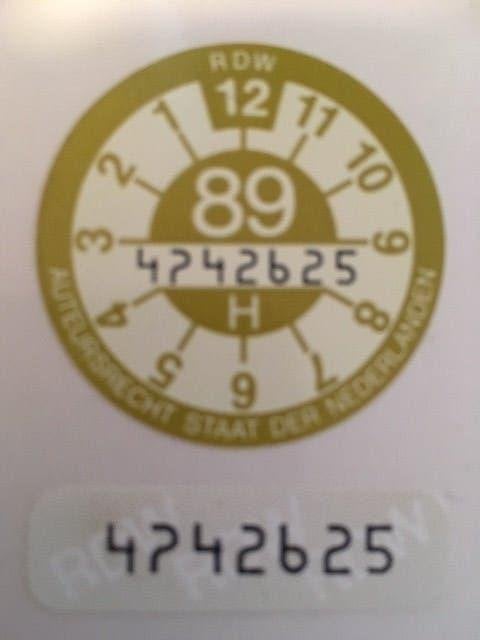 Orginele plakbare RDW Apk sticker 89t/m 92 Vintage(Oldtimer), Verzenden, Zo goed als nieuw