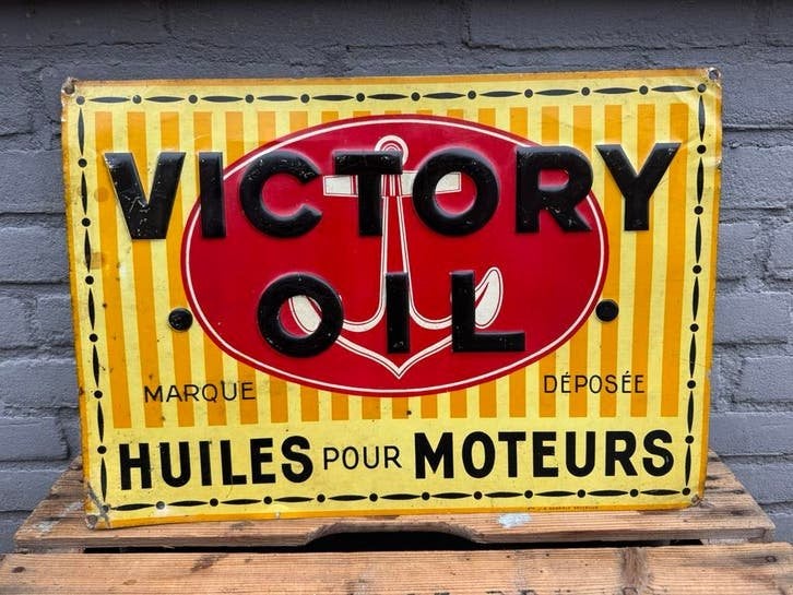 Vintage Victory Oil Reclamebord, Reclamebord, Gebruikt, ., Ophalen of Verzenden