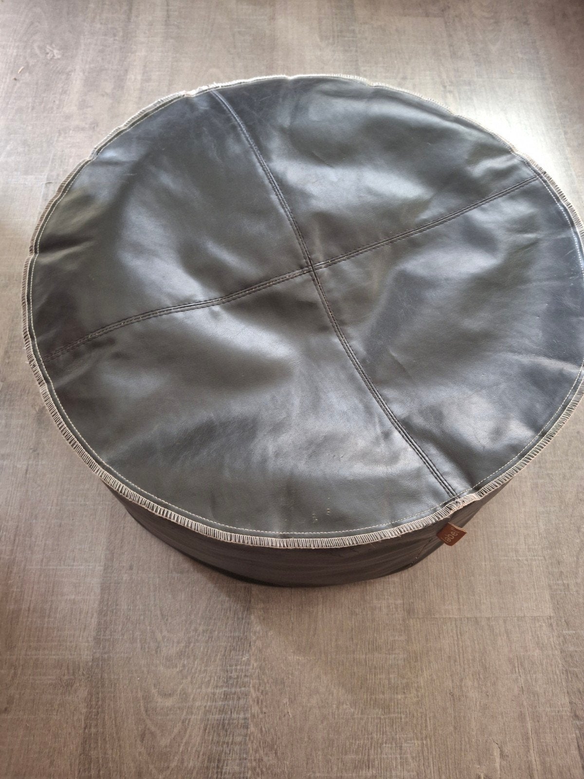 Ronde leren poef zwart - Leen Bakker, Ophalen, Minder dan 50 cm, Rond, Zo goed als nieuw