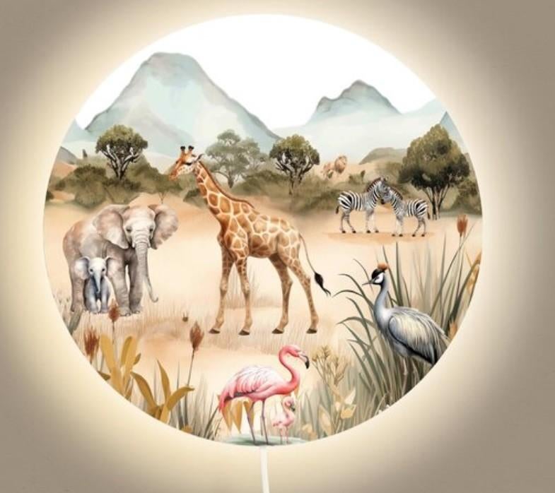 Ronde Wandlamp Safari Dieren Little Dreamzzz 30 cm (Ø), Bi & Li Creaties, Nieuw, Ophalen of Verzenden, Bilicreaties@gmail.com