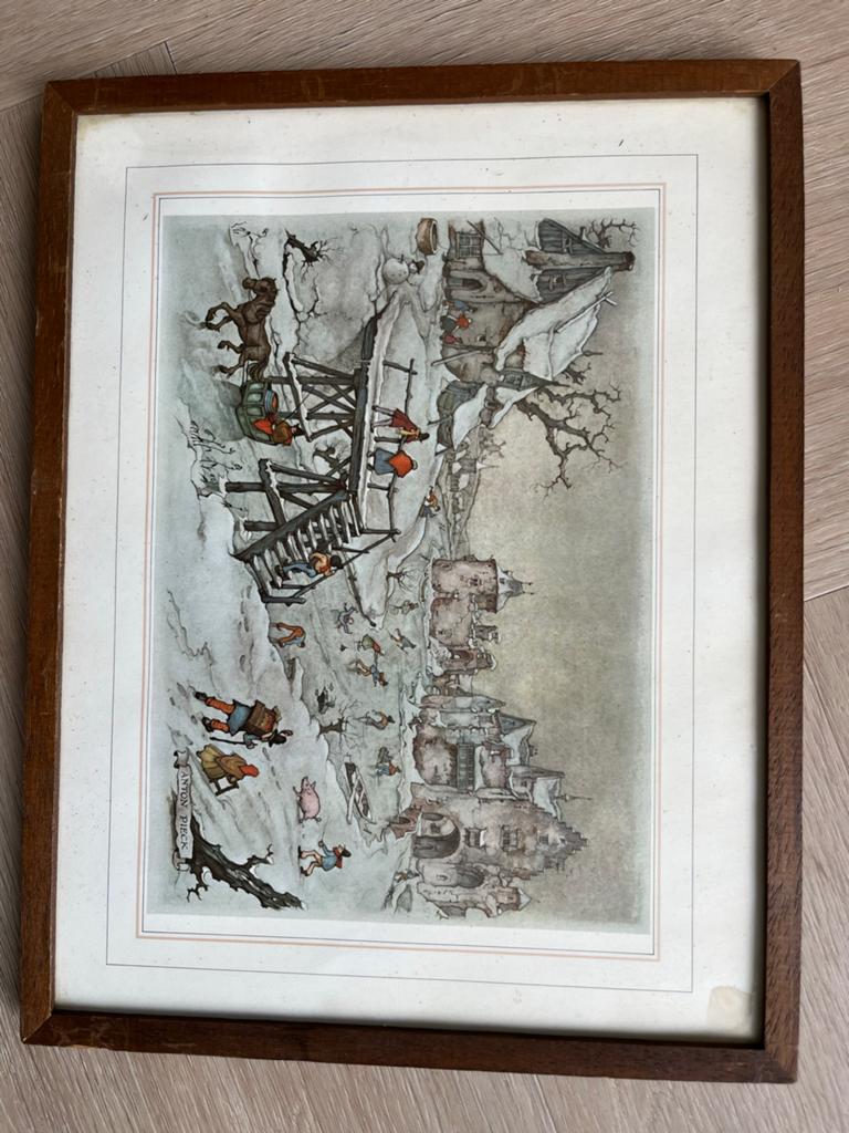 Vintage wintertafereel schilderij, anton pieck, Ophalen of Verzenden, Gebruikt