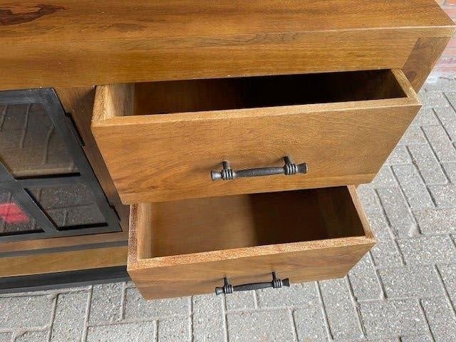 Dressoir Firenze 180 cm mangohout met smeedijzer en glas, 1 of 2 laden, 150 tot 200 cm, Nieuw, Ophalen of Verzenden