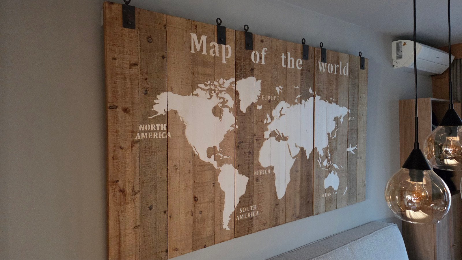 Houten wereldkaart wanddecoratie, Ophalen, Gebruikt, Hout, Meerkleurig