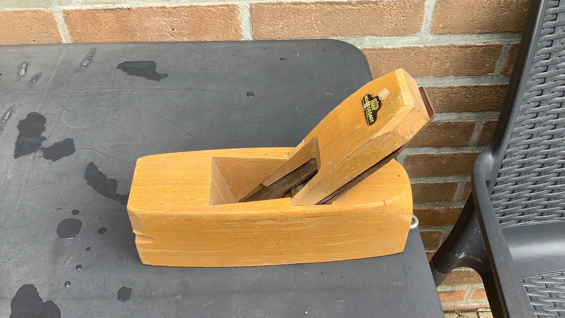 Vintage houten Nooitgedacht blokschaaf met dubbele beitel, Ophalen, Gebruikt