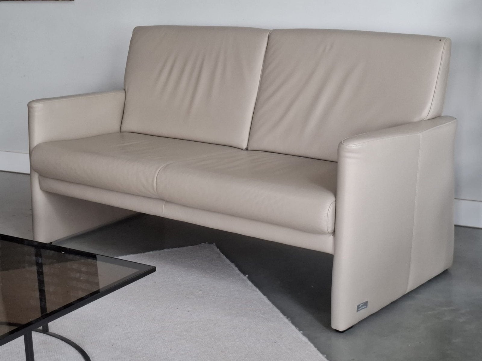 Als Nieuw FM Munzer Leren Bank - Beige - Senioren Bank, X, 150 tot 200 cm, Tweepersoons, Leer