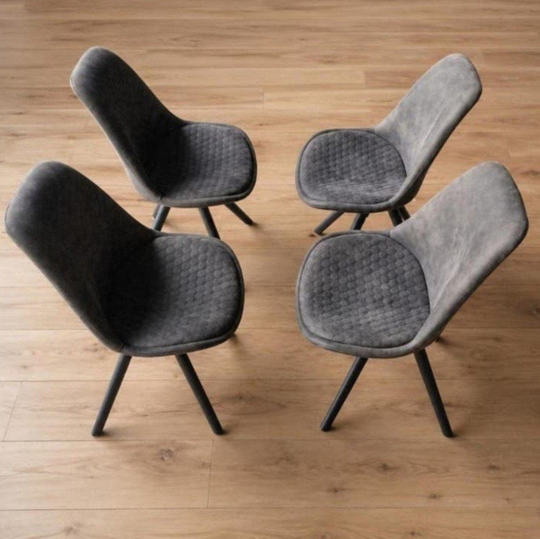 Vier grijze industriële velvet stoelen eetkamerstoelen, Ophalen, Zo goed als nieuw, Grijs, Vier