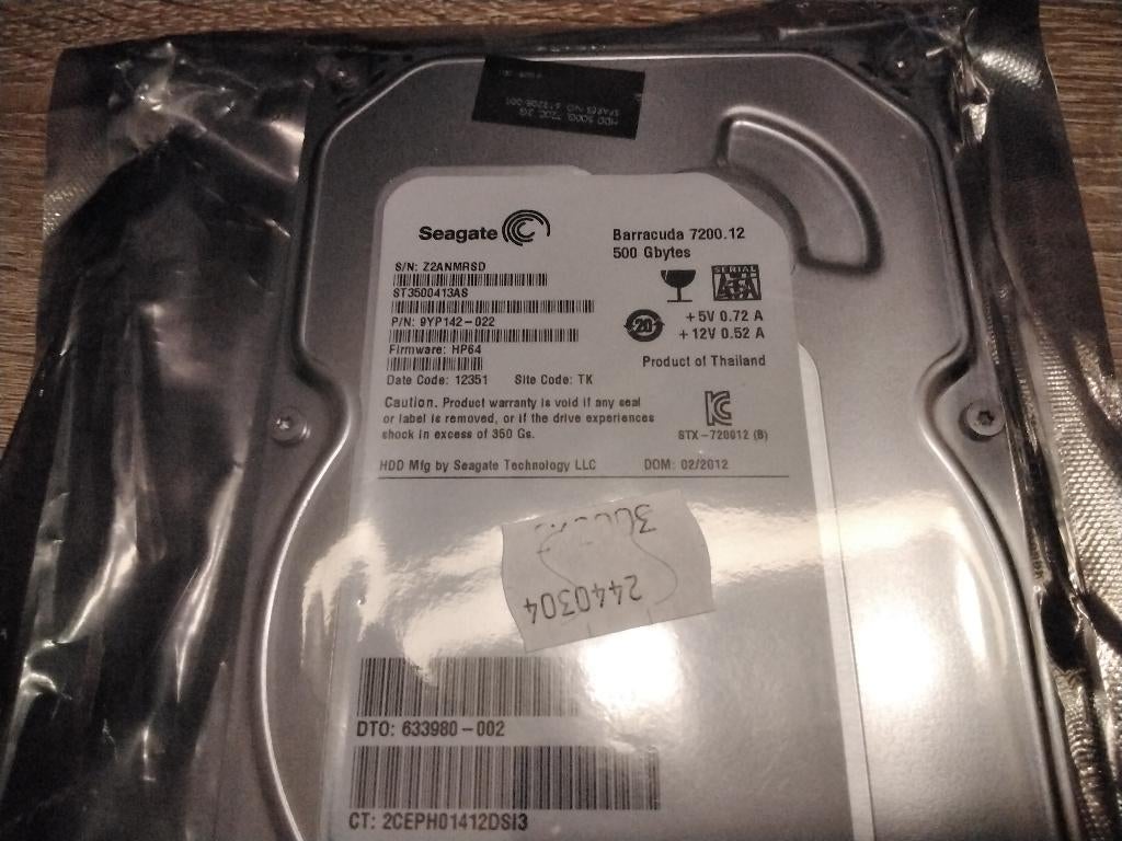 Harde schijf Seagate Barracuda 3.5 500 GB 7200.12, Ophalen, Intern, Refurbished, Desktop