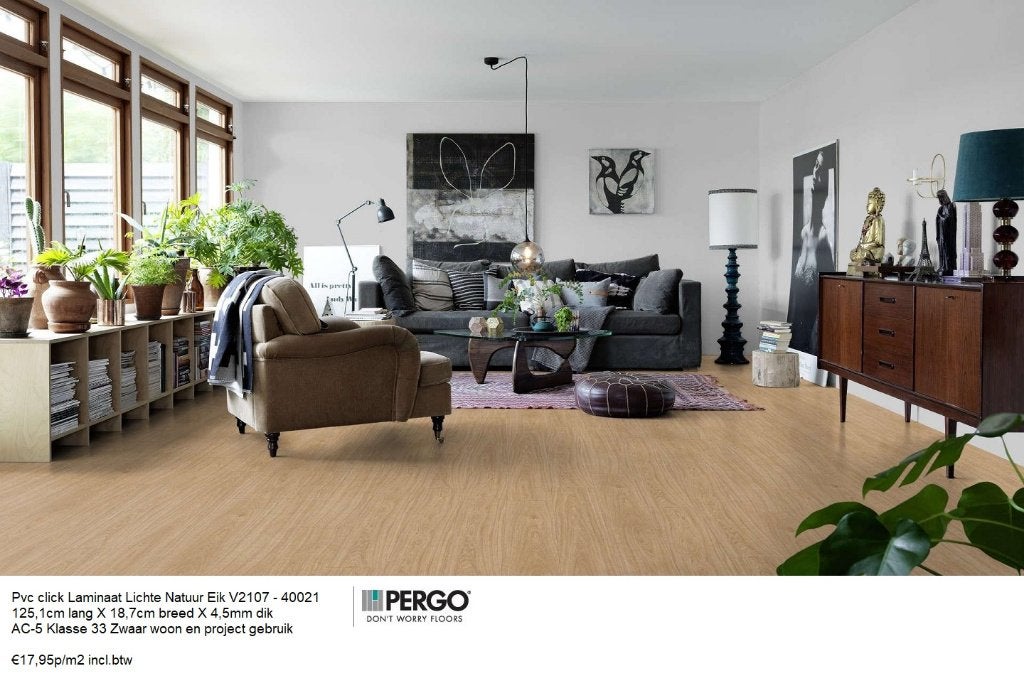 Pvc click Pergo Natuur Eik 40021 4,5mm Zwaar woon gebruik, 75 m² of meer, Pvc click natuur eiken, Nieuw, Ophalen of Verzenden