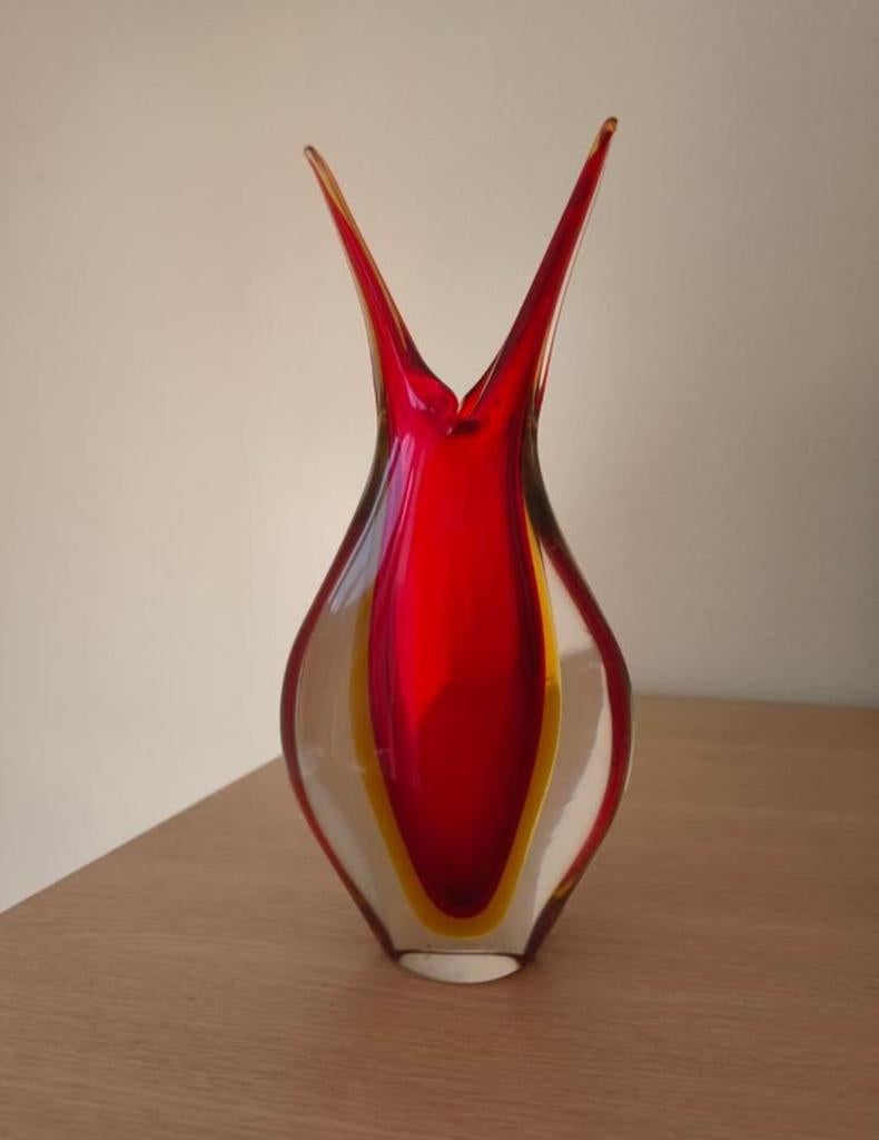 Prachtige Murano vaas, rood en geel glas, uitstekende staat, Antiek en Kunst, Ophalen