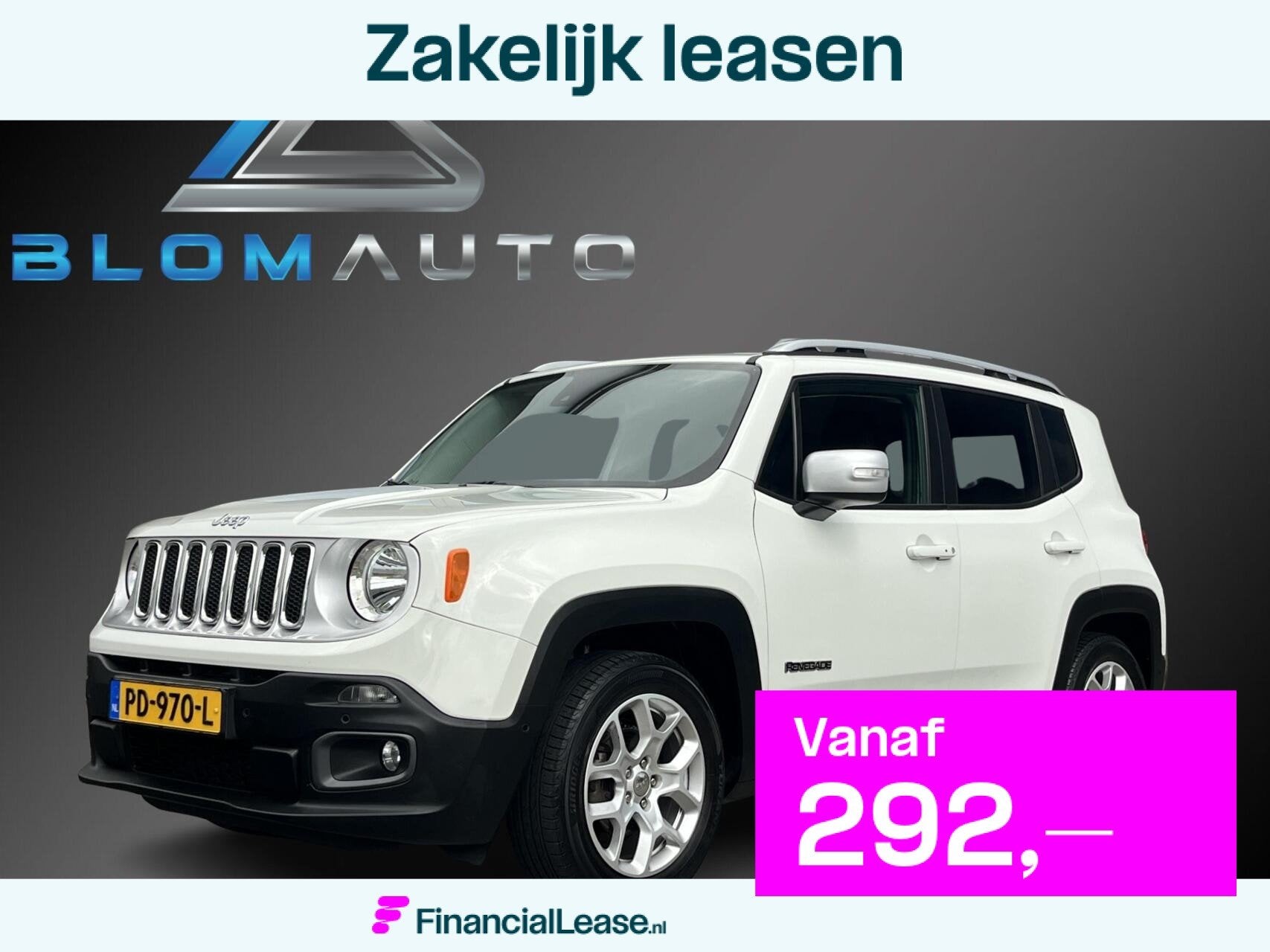 Jeep Renegade 1.4 MultiAir Limited LEDER+STOEL/STUURVERW., Voorwielaandrijving, Gebruikt, 400 kg, Wit