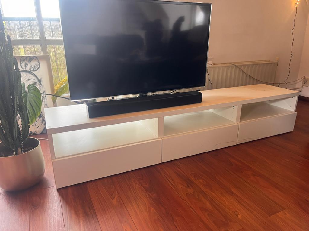 Tv meubel wit met lades, Ophalen, Gebruikt, 100 tot 150 cm, Minder dan 100 cm