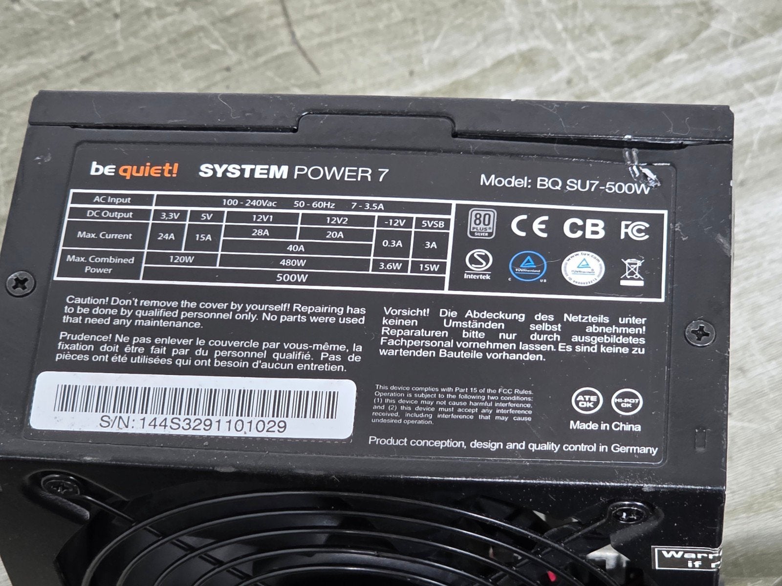 Be quiet 500w max voeding psu power supply bq SU7-500w, Gebruikt, ., Ophalen of Verzenden, .