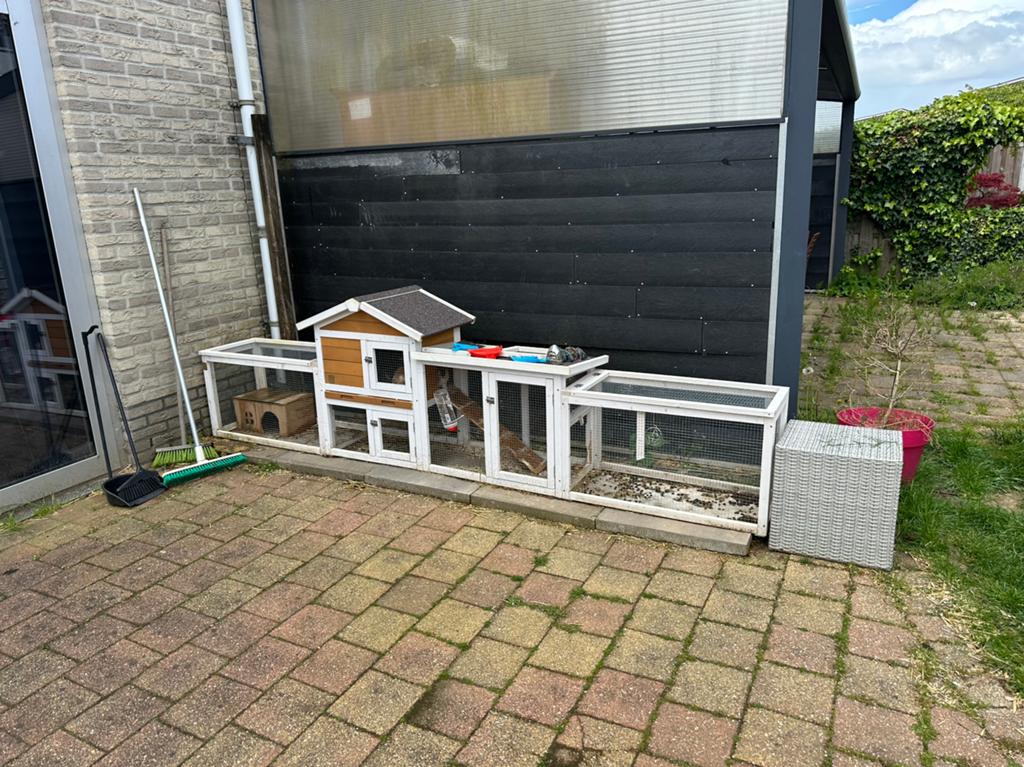Konijnenhok inclusief toebehoren en 3 konijnen, Dieren en Toebehoren, Ophalen, 90 cm of meer, Hok, 110 cm of meer
