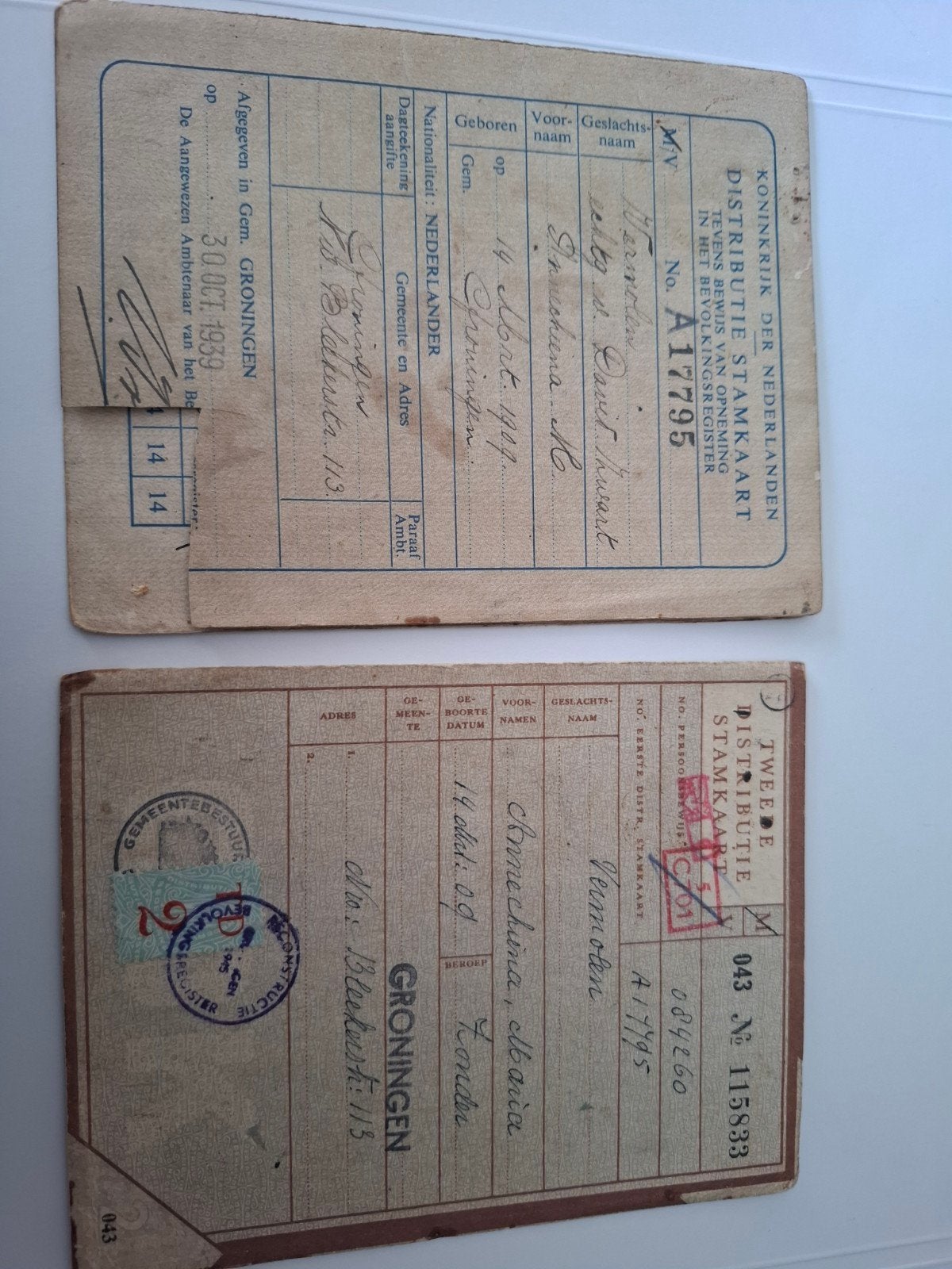 Zeldzame Distributie Stamkaart WOII - Groningen 1939, Verzamelen, Ophalen of Verzenden