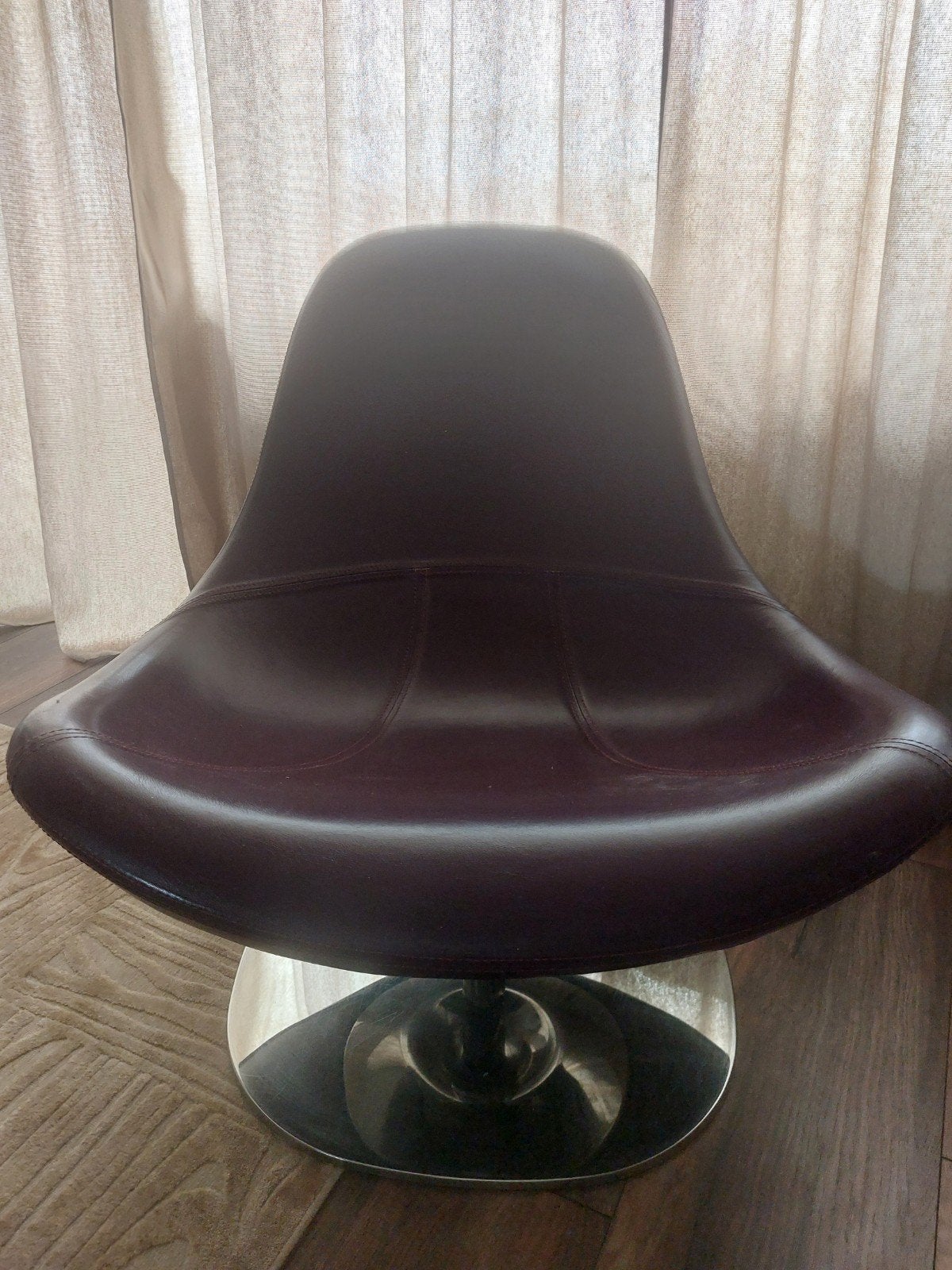 Lederen Relaxfauteuil Paars/Aubergine met Chrome Voet, Huis en Inrichting, Ophalen, Gebruikt, 75 tot 100 cm, Leer