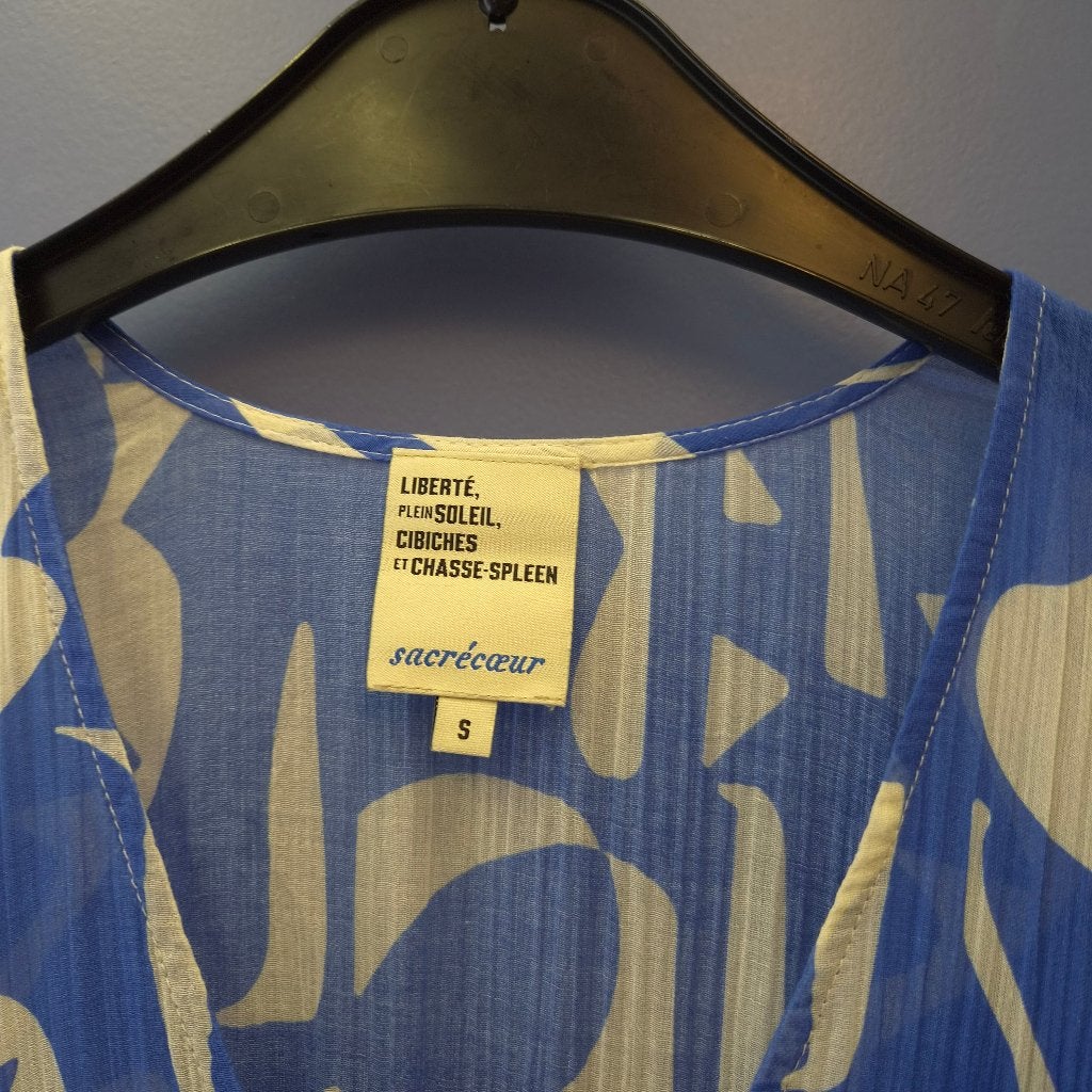 Sacrécoeur midi jurk blauw/crème | Maat S-M | Gevoerd |51894, Blauw, Onbekend, Ophalen of Verzenden, Zo goed als nieuw