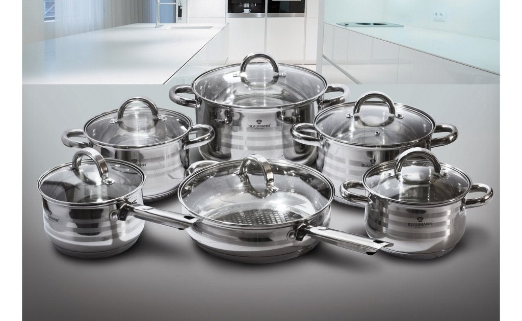 Blaumann Gourmet Line Pannenset - 12-delig RVS INDUCTIE, Huis en Inrichting, Geschikt voor inductie, Nieuw, Pannenset, Ophalen of Verzenden