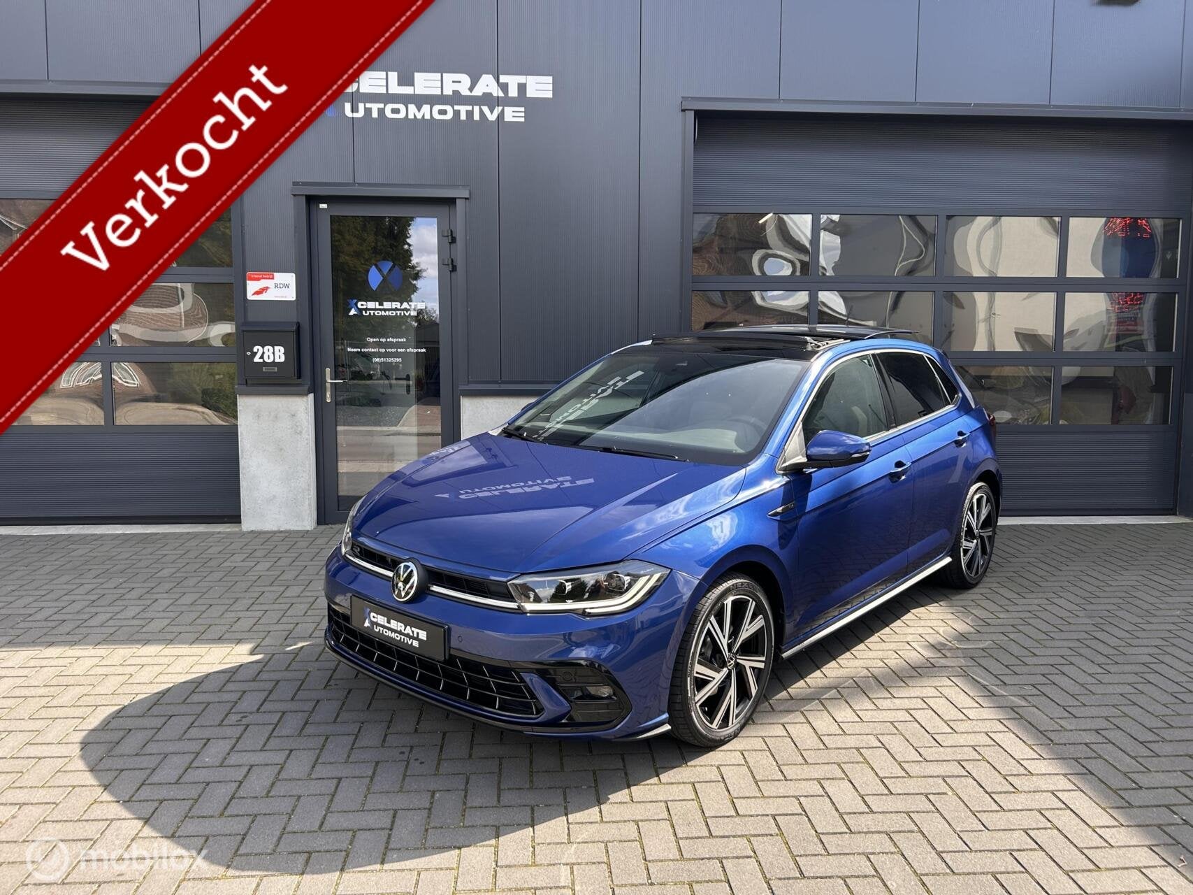 VW Polo DSG 3x R-Line IQ Light Pano Camera ACC Garantie, Auto's, Dealer onderhouden, Stof, Gebruikt, Blauw