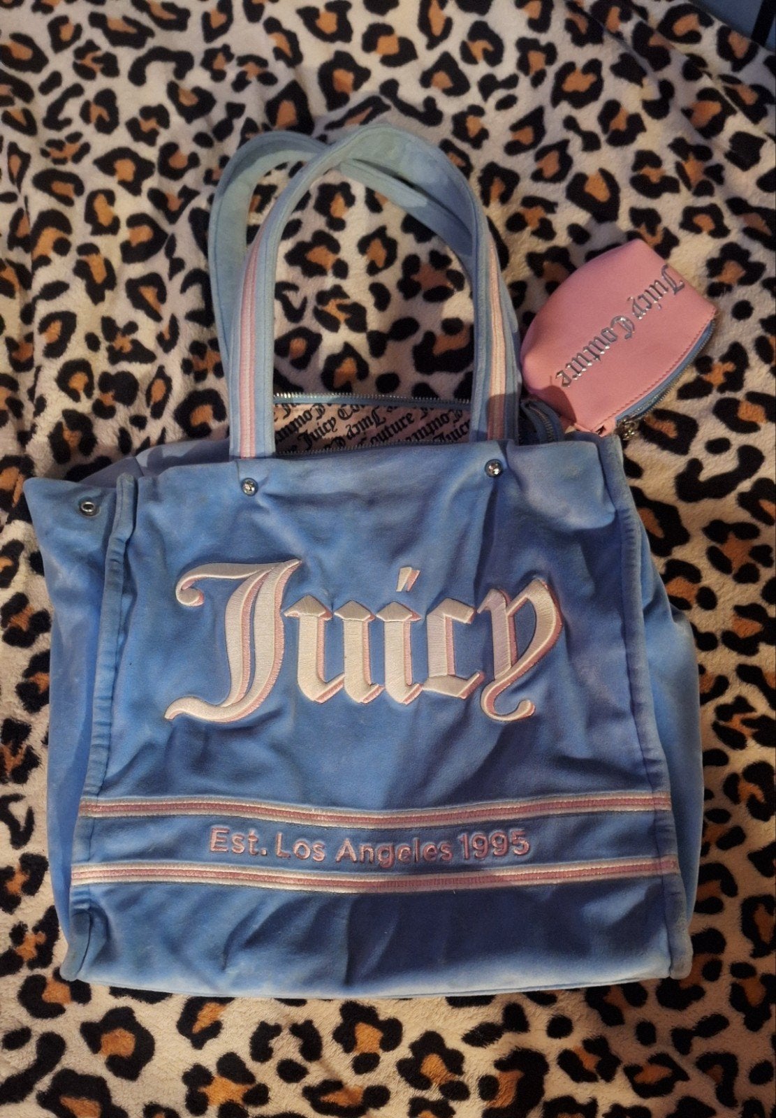 Juicy Couture Tas - Blauw Velours met Roze Portemonnee, Sieraden, Tassen en Uiterlijk, Tassen | Damestassen, Ophalen of Verzenden