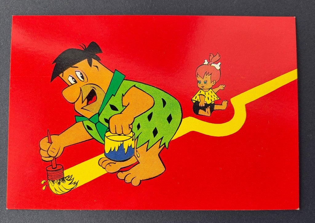 Ansichtkaart Fred Flinstone en Pebbles 1965, Verzamelen, Ophalen of Verzenden, 1960 tot 1980, Ongelopen, Sterren en Beroemdheden