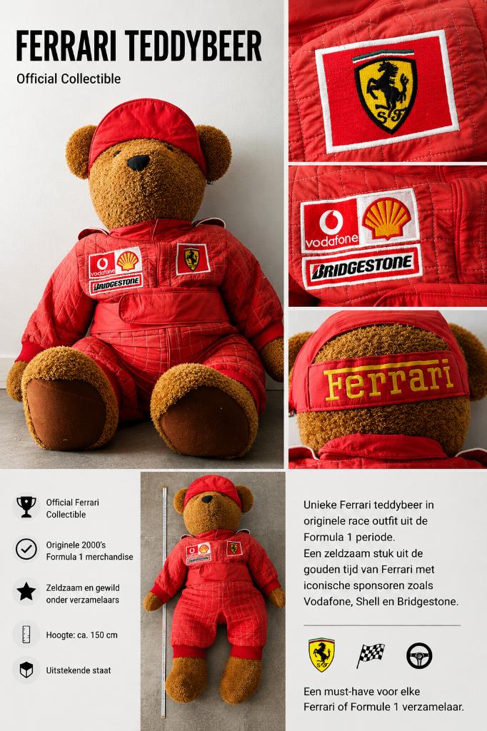 Gigantische Ferrari Teddybeer - Schumacher, Verzamelen, Beren en Cherished Teddies, Ophalen, Zo goed als nieuw, Stoffen beer, Overige merken