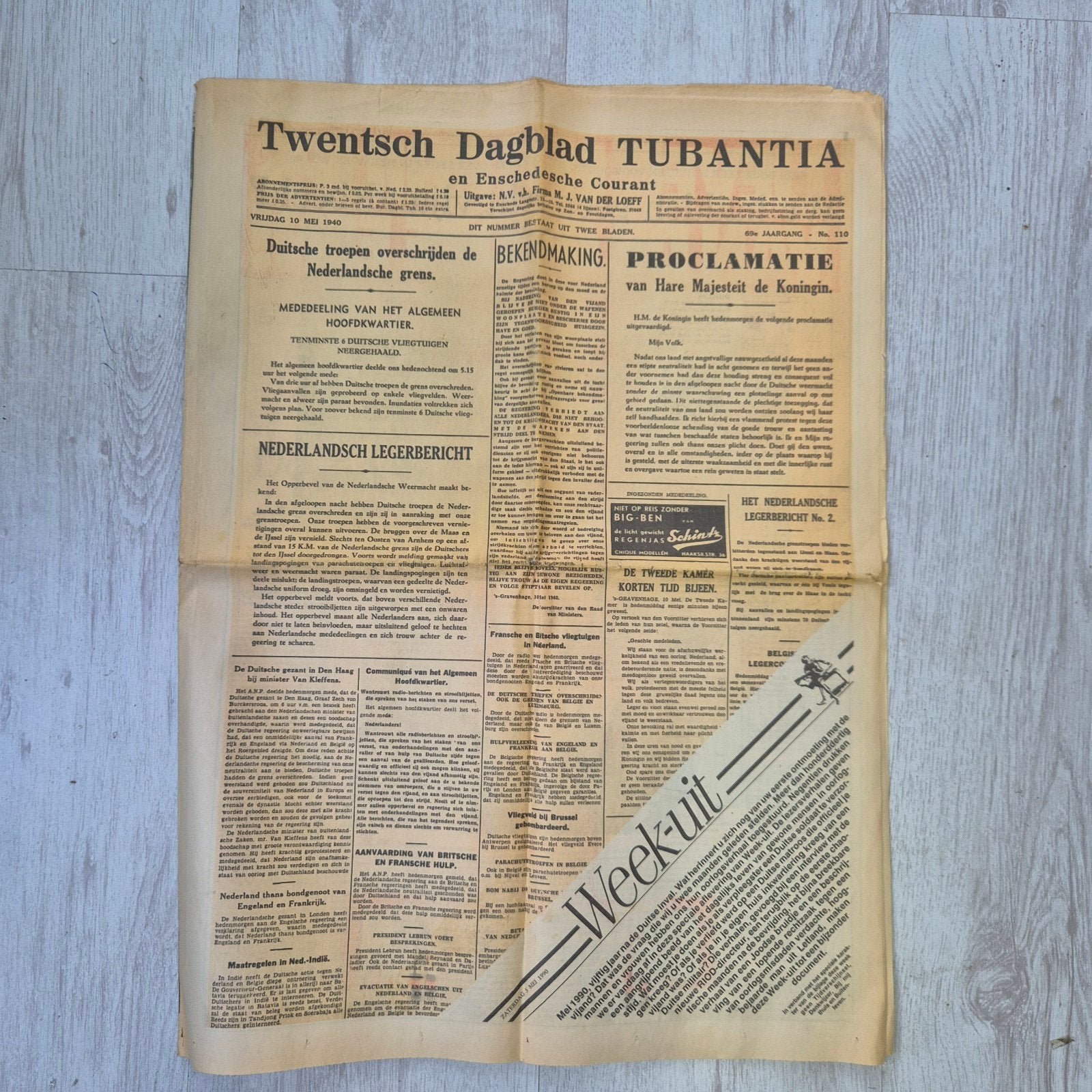 Twentsch Dagblad Tubantia - 10 mei 1940 - Oorlogsuitgave, Ophalen of Verzenden, Gelezen, Krant