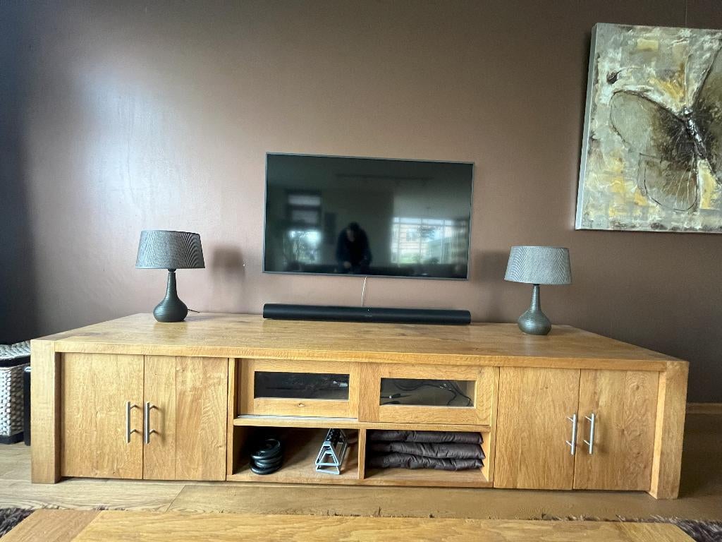 TV meubel oud eiken, Ophalen, Glas, Zo goed als nieuw, 200 cm of meer