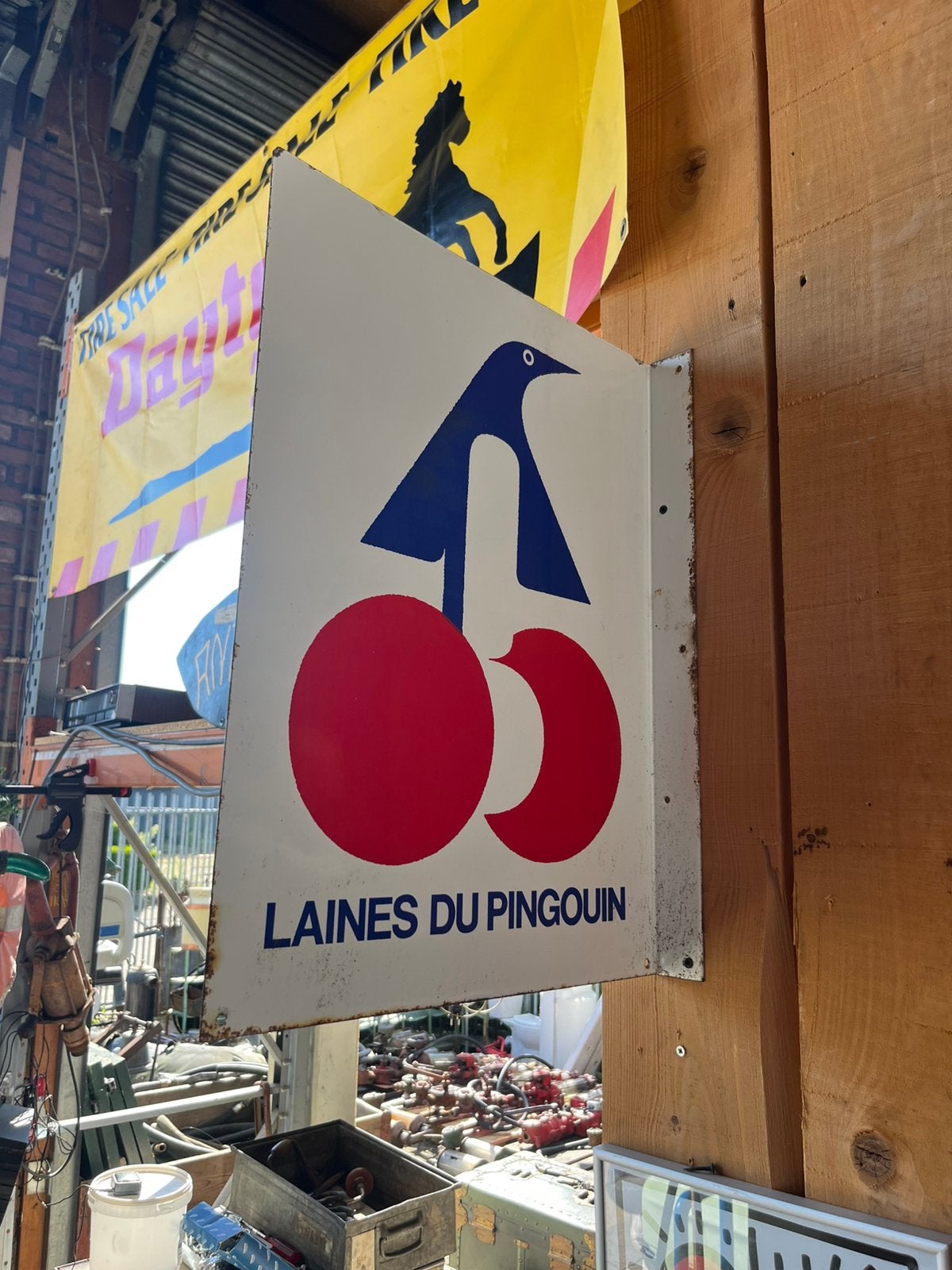 Dubbelzijdig emaille gevelbord Laines du Pingouin, Reclamebord, Ophalen of Verzenden, Zo goed als nieuw, X