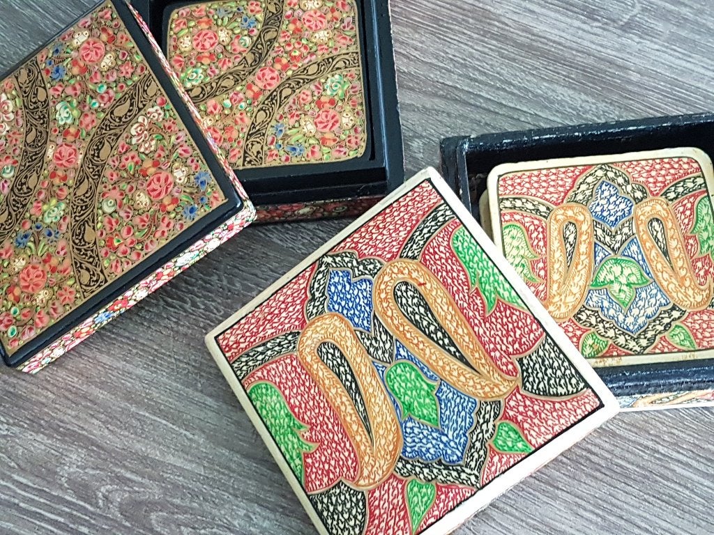 Vintage Kashmir - Kasjmir onderzetters, Huis en Inrichting, Handgemaakt, Composieten, Gebruikt, Glasonderzetter