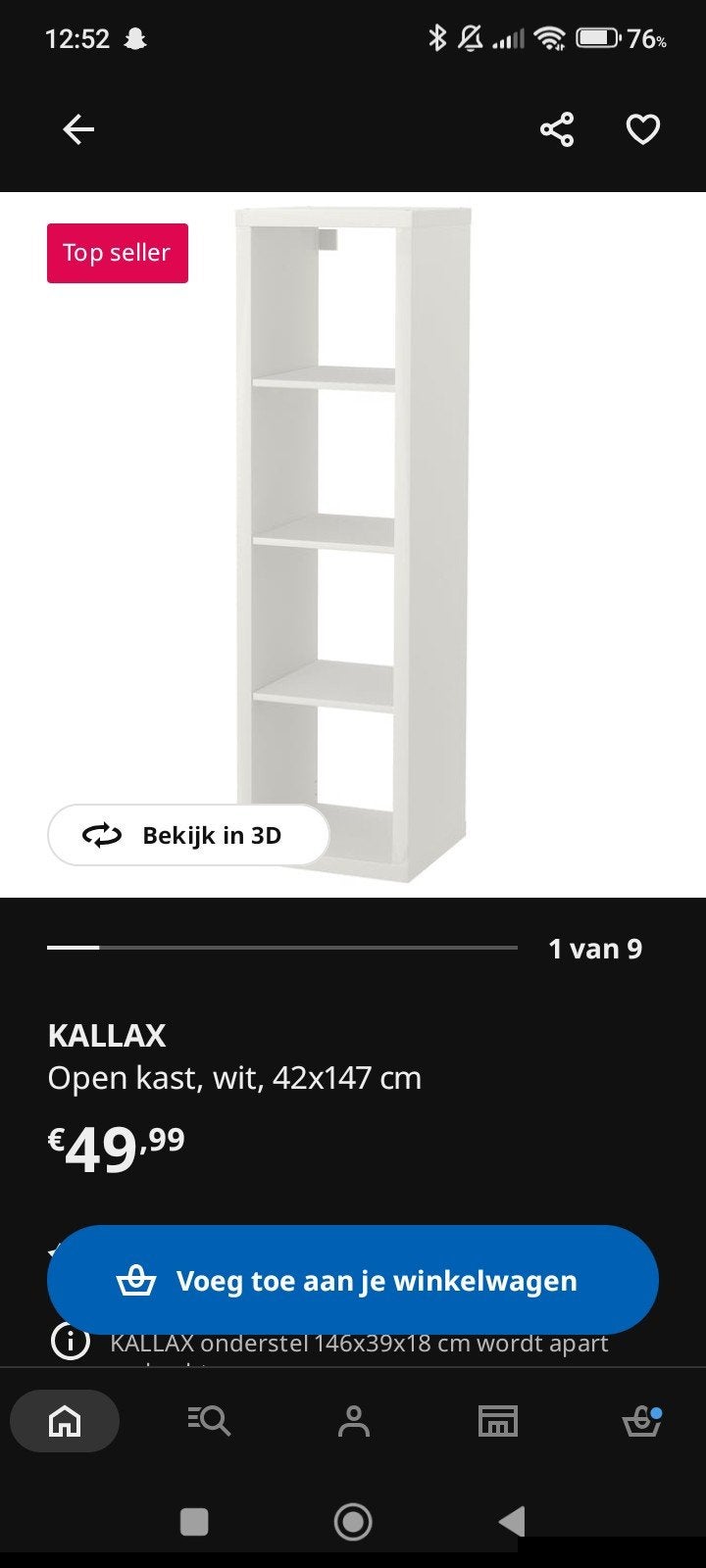 KALLAX Open kast, wit, 42x147 cm, Ophalen, 25 tot 50 cm