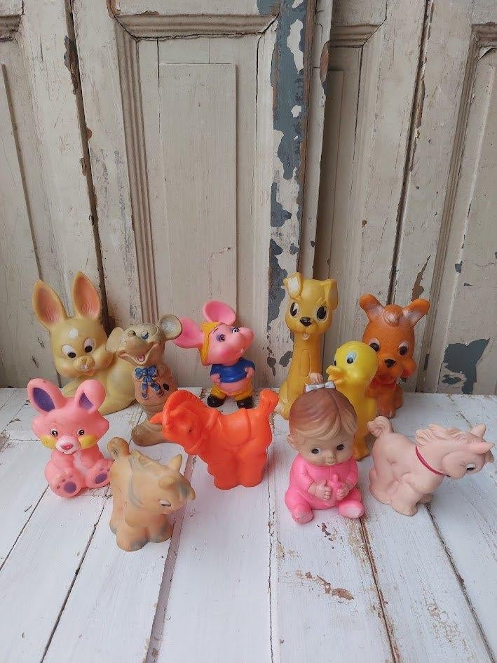 Lot oude rubberen piepspeeltjes, Ophalen of Verzenden, Gebruikt