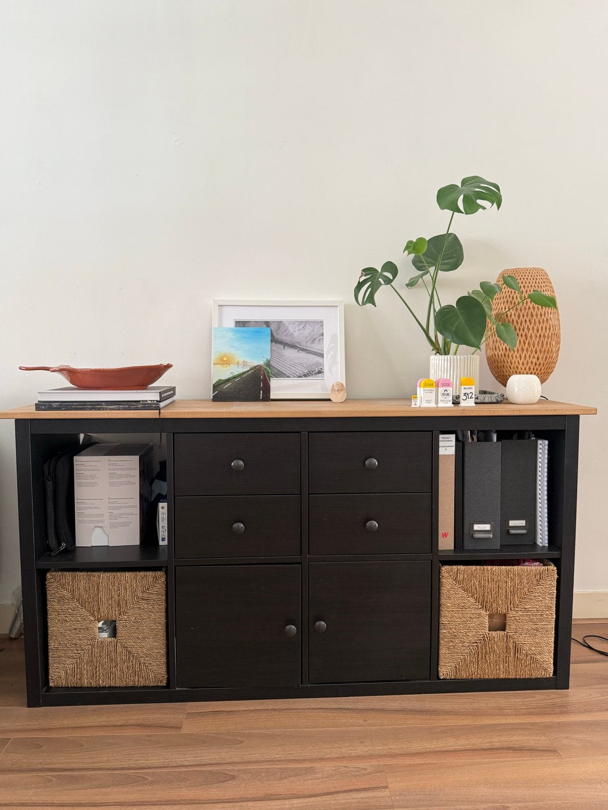 IKEA Kallax kast met bovenplank en mandjes, Ophalen, Met plank(en), Gebruikt, 150 tot 200 cm