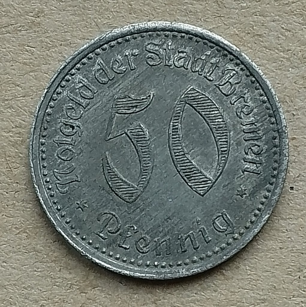 Duitsland, Bremen 50 pfennig 1921 58.4 Noodgeld., Postzegels en Munten, Ophalen of Verzenden, Duitsland, Losse munt