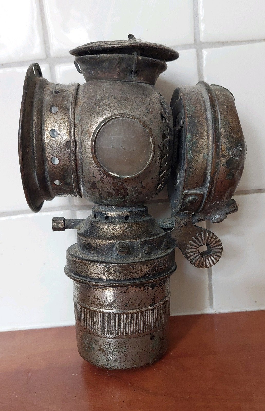 Antieke carbit fietslamp, 20 cm hoog, Ophalen of Verzenden
