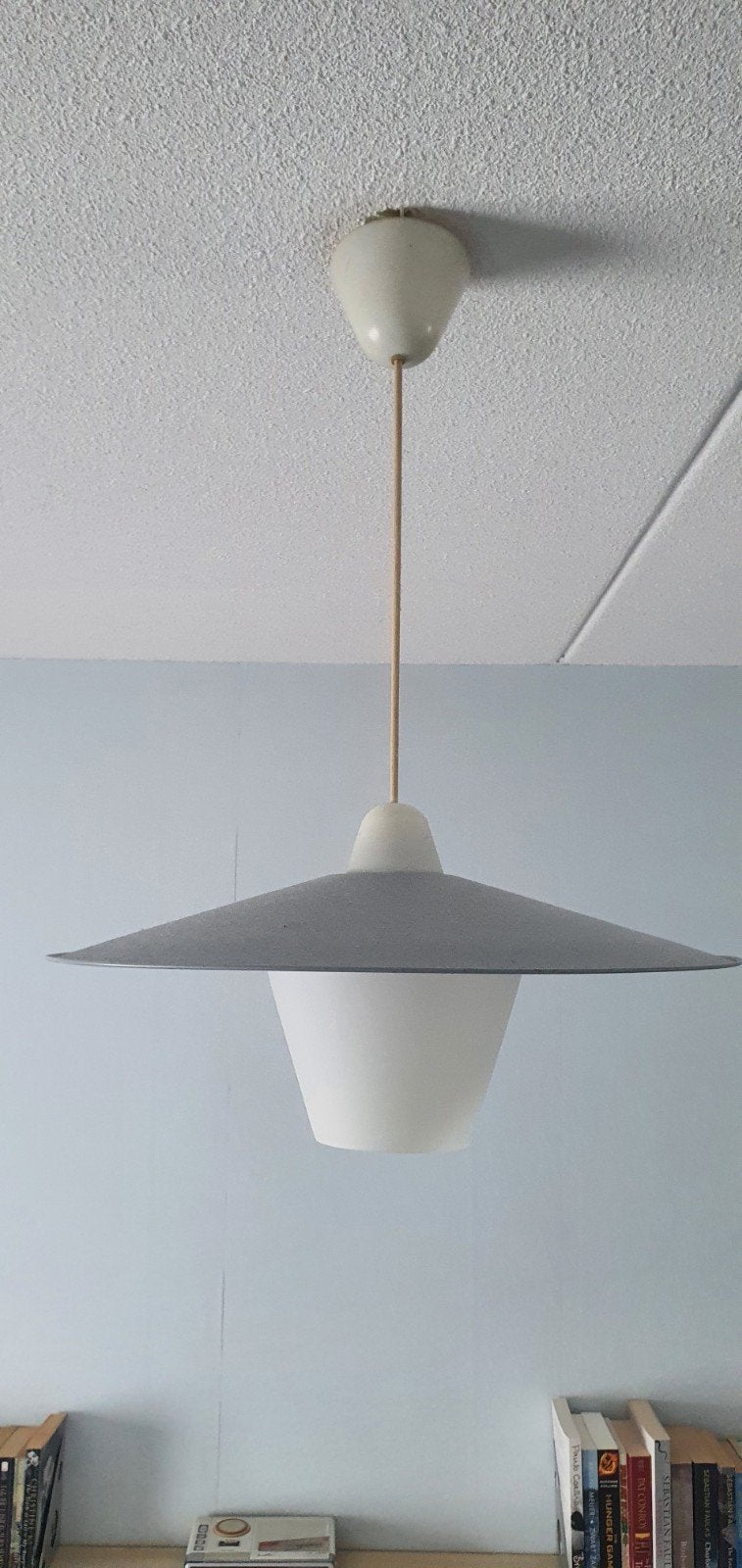 Originele sixties ijsblauwe plafondlamp - Mid-century design, Gebruikt, Inclusief lichtbron, Hanglamp, Design