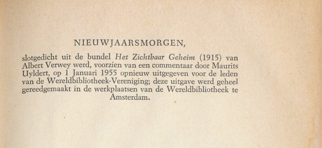 ALBERT VERWEY: Nieuwjaarsmorgen, Ophalen of Verzenden, Gelezen, Nederland