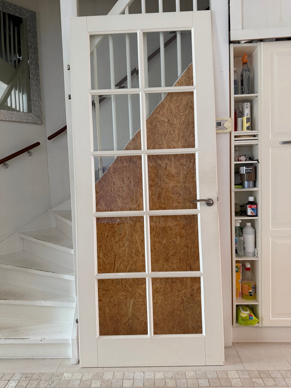 Opdekdeur met facet geslepen glazen - 230,4x93x4cm, Ophalen, Gebruikt, 80 tot 100 cm, Binnendeur