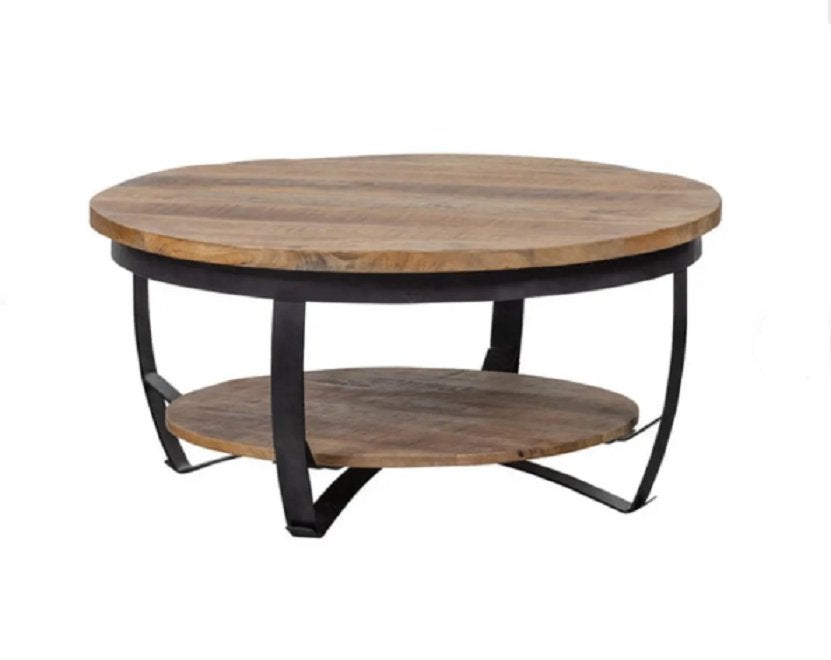 Salontafel 90CM rond  Bakersfield bruin Mahom, Huis en Inrichting, Tafels | Salontafels, Ophalen, 50 tot 100 cm, Rond, 50 tot 100 cm