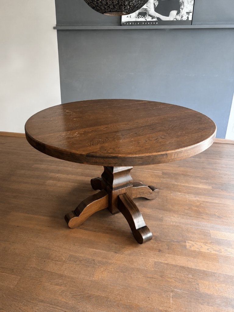 Massief eiken ronde eettafel 120cm, Huis en Inrichting, Tafels | Eettafels, Ophalen, Zo goed als nieuw, Landelijk, Klassiek, Vier personen