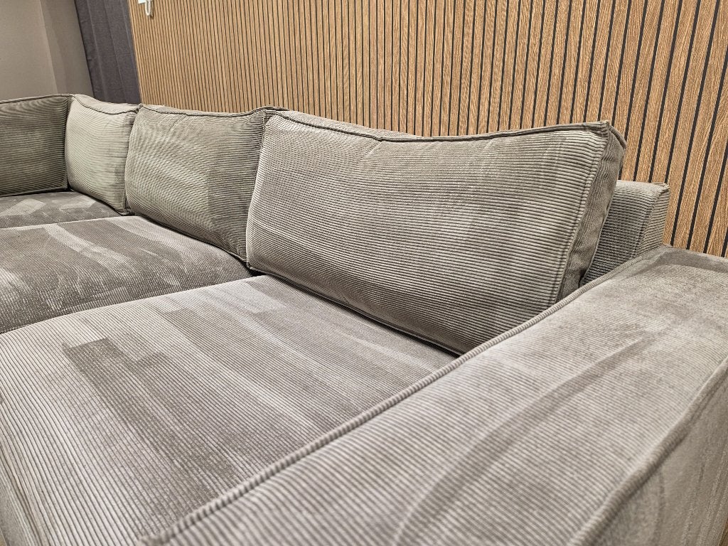 Zeer Mooi Groot Vergrijsd Groen Ribstof Hoekbank | 200x290, Info@banxtel.nl, Hoekbank, Hoekbank, Ophalen of Verzenden