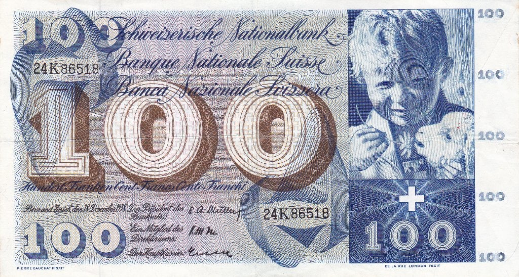 SWITSERLAND 100 FRANCS   Prachtig   1961 / 74, Postzegels en Munten, Bankbiljetten | Nederland, Ophalen of Verzenden, Euro's